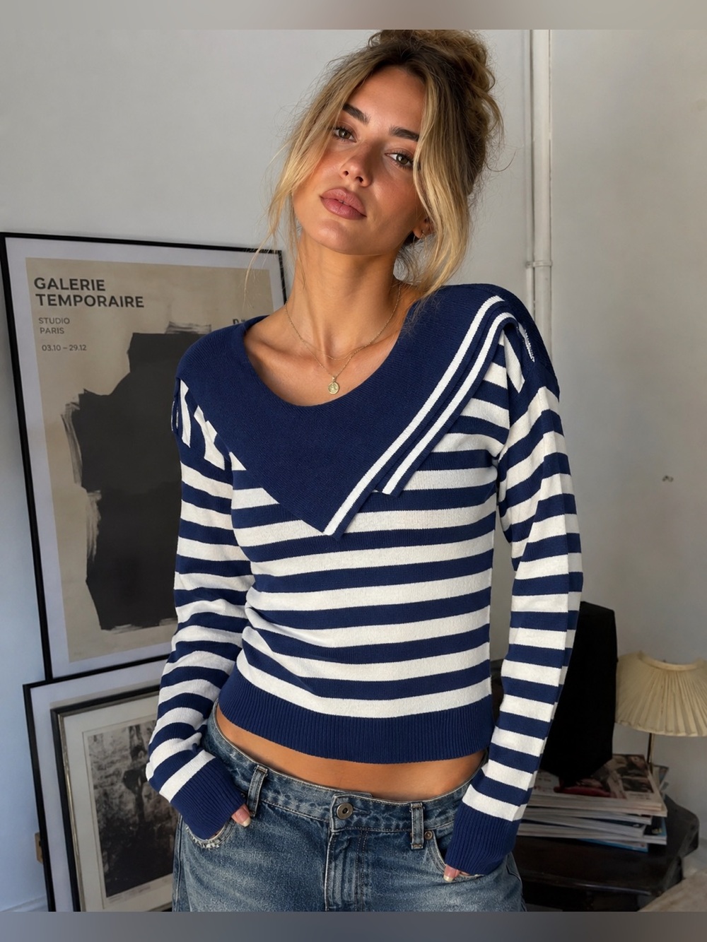 Vintage Nautical Striped Blue and White Sweater